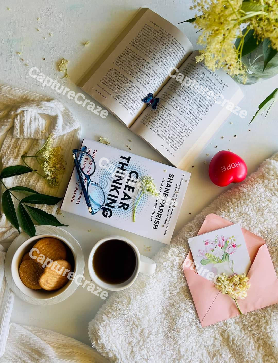 Top view book and a cup of coffee